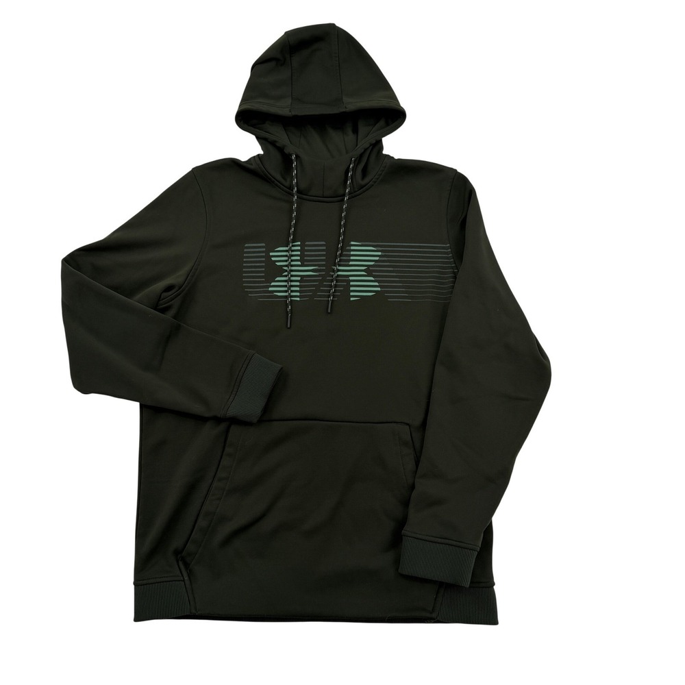 Under Armour Men Medium ColdGear Loose Fit Hoodie Green Graphic Sweatshirt Cozy